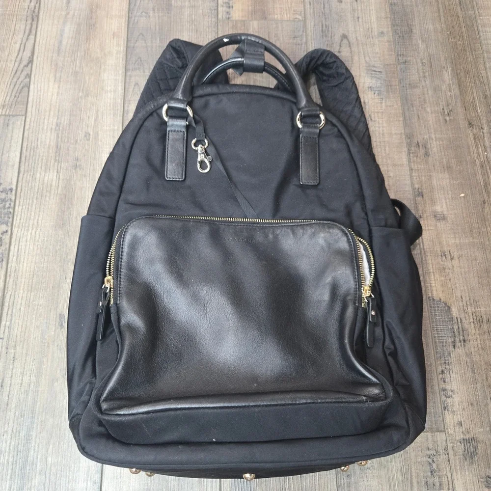 Lo & Sons Rowledge Black Nylon Leather Convertible Laptop Backpack Large Travel